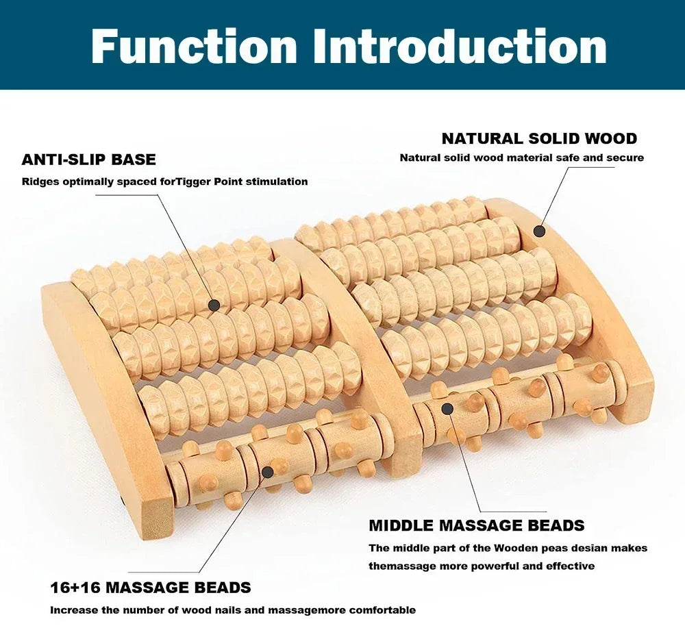 Wooden ten row large roller foot massager for hand massage household foot massager Relieves Fatigue Pain and Fasciitis Plantar