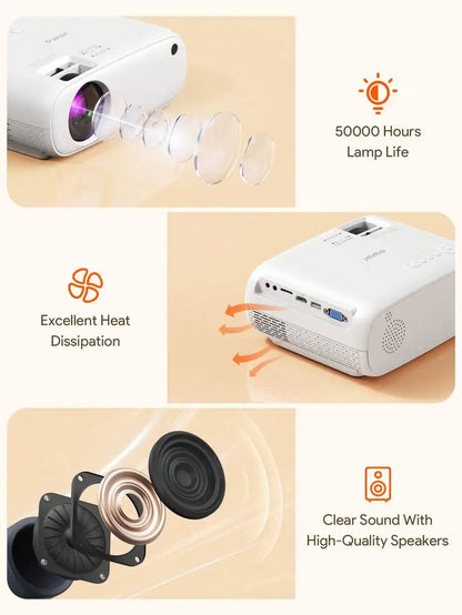 Projector, wireless Wi-Fi projector, full HD 1080P portable projector, suitable for movie projection on iOS/Android phones/tablets/laptops/PCs/USB drives/DVDs