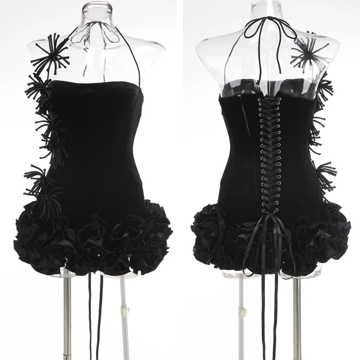 VC Chic Halter Sleeveless Style Corset Mini Dress with Unique Embellishments for a Special Night Out Evening Gown