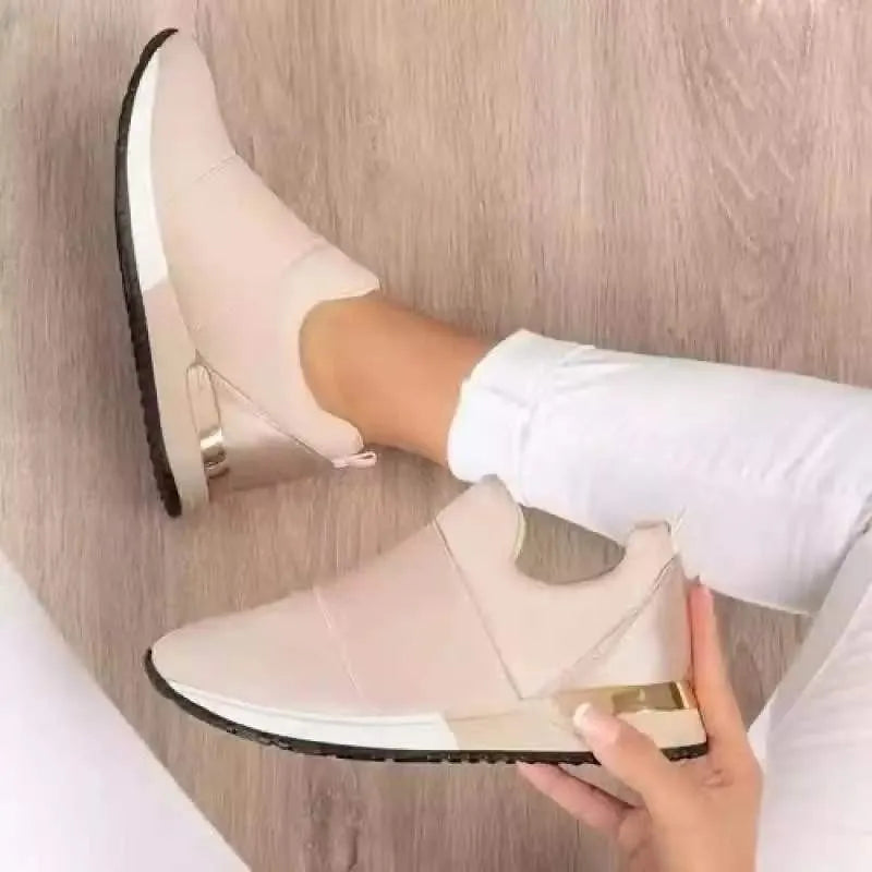 Fashion Women Sock Sneakers No Laces Slip On Platform Shoes Luxury Gold Trim Hidden Wedge Comfort Daily Casual Running Trainers