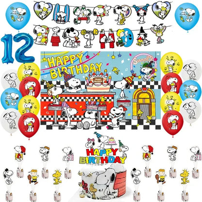 Happy Birthday Party Decorations Dog Banner Flag Foil Latex Balloons White Anime Supplies Baby Boy Girl Kids Cute Toy Gifts