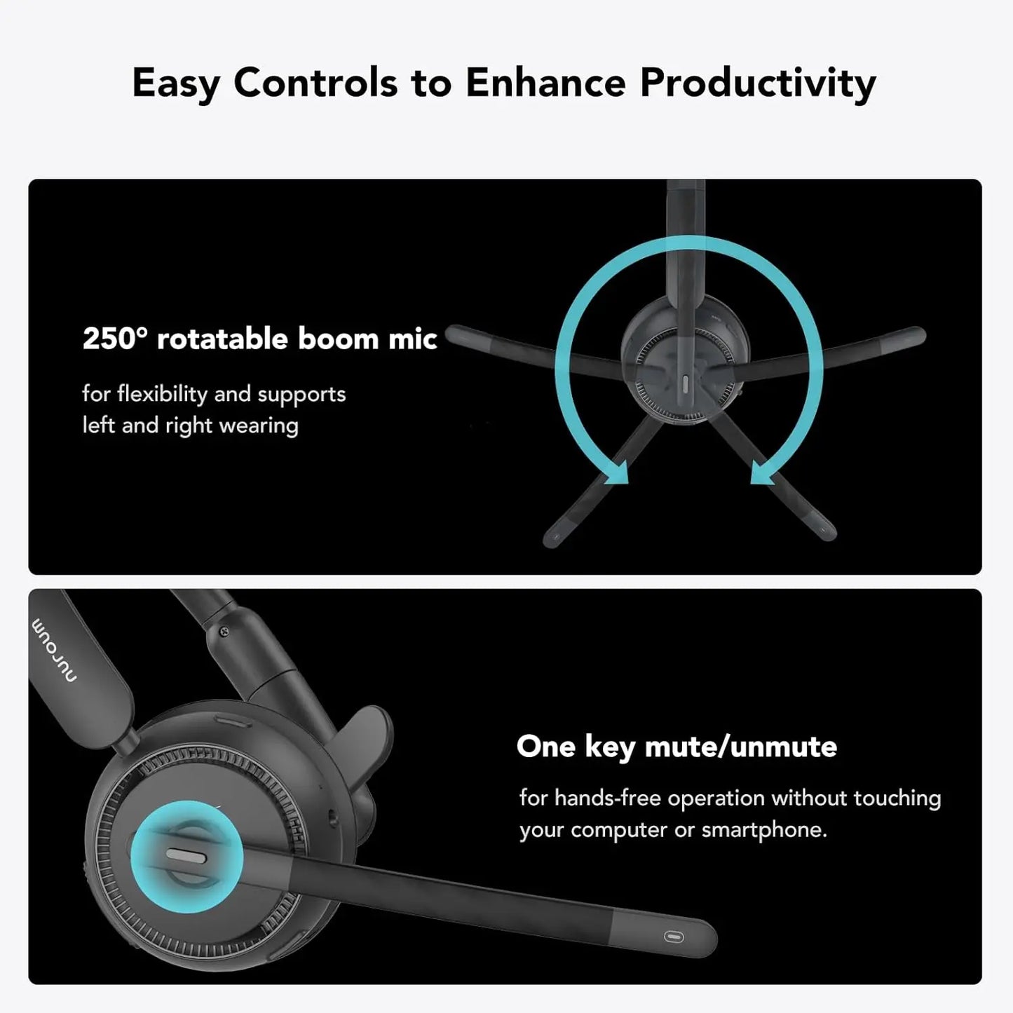 Nuroum Dark Grey Bluetooth 5.3 Over‑Ear Wireless Headset ENC Noise Cancelling Microphone Independent Mute Button Multi‑Point Connection Business Headphones for Work From Home Office PC Laptop Zoom Microsoft Teams Conferen