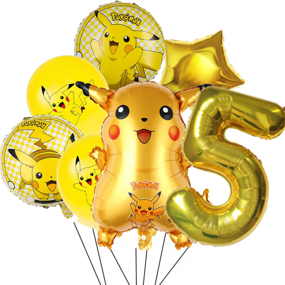 7Pcs/Set Pokemon Balloon Set Pikachu Charmander Cartoon Aluminum Foil Balloons Party Decoration Props Toy Anime Birthday Party