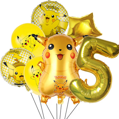 7Pcs/Set Pokemon Balloon Set Pikachu Charmander Cartoon Aluminum Foil Balloons Party Decoration Props Toy Anime Birthday Party