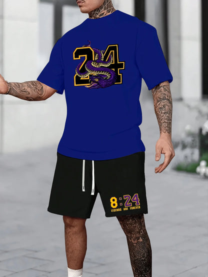 Summer Men's Chicago-Themed Relaxed Set Size 32 Printed T-Shirt and Shorts Set Adult Sports Casual Plus Size Two-Piece Set