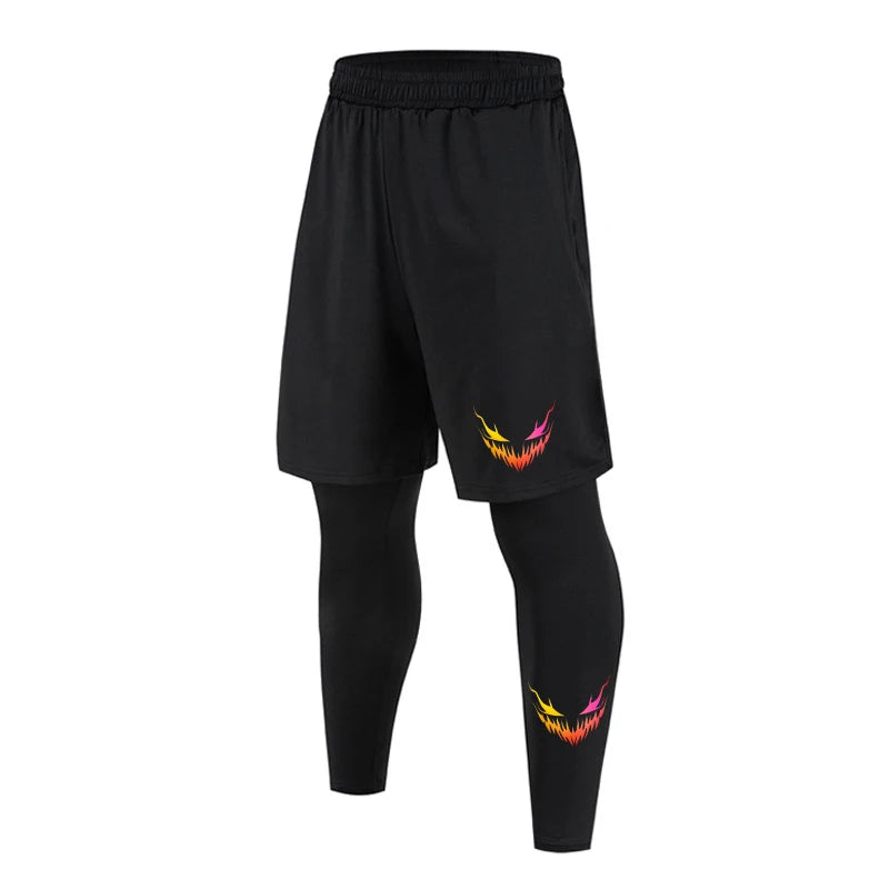 Men's Running Jogging 2 Piece Set Quick Dry Sports Shorts and Compression Tights Athletic Training Wear