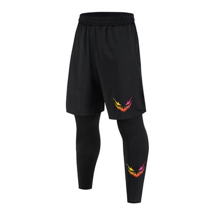 Men's Running Jogging 2 Piece Set Quick Dry Sports Shorts and Compression Tights Athletic Training Wear