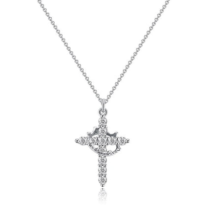 Exquisite Crown Cross Rhinestone Rotating Necklace for Women Fashion Copper Stainless Steel Necklace Party Banquet Jewelry Gift