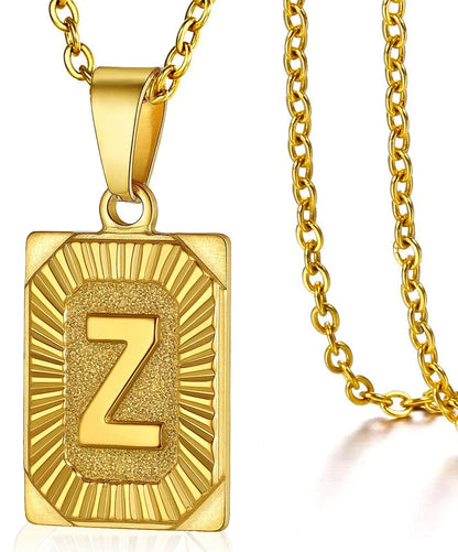 Initial Pendant Necklace for Women Simple Stainless Steel Cuba Link Charm Letter Square Necklace Men Jewelry Couple Gift