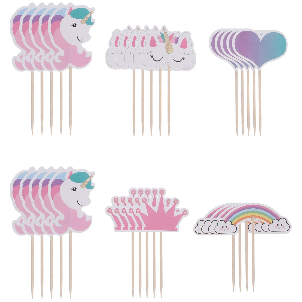 24Pcs Kids Birthday Party Cake Toppers Rainbow Cake Topper Pick Cake Decoration Toppers Cakes Decorating Party Cupcake Sticks