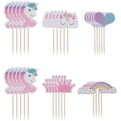 24Pcs Kids Birthday Party Cake Toppers Rainbow Cake Topper Pick Cake Decoration Toppers Cakes Decorating Party Cupcake Sticks