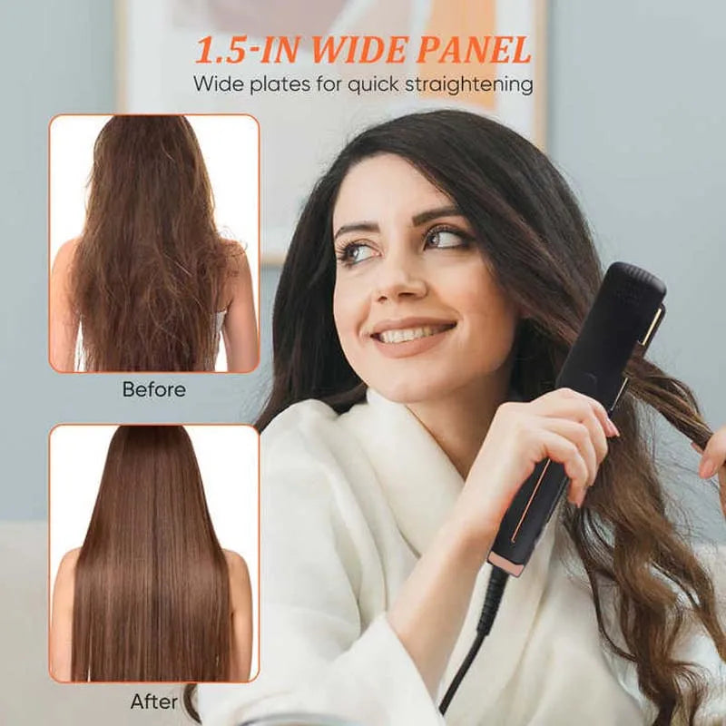 2-In-1 Ceramic Plate Hair Straightener And Curling Iron Negative Ion Technology With Wide Temperature Adjustment