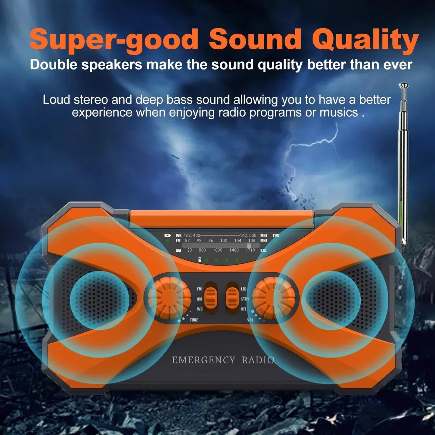 Emergency Radio Solar Hand Crank NOAA Weather Radio 10000mAh Power Bank Portable AM FM Radio Survival Camping Gear Emergency Phone Charger With Dual Speaker Stereo 4-In-1 Multi-function Survival Kit For Home Outdoor Emergency