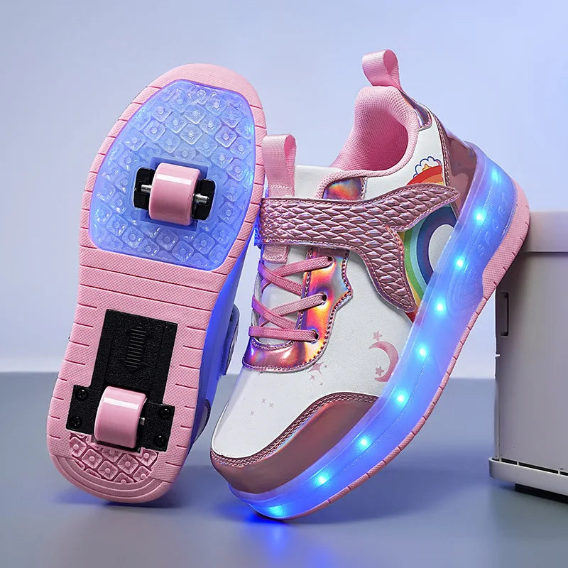 Two Wheels Children's Led Light Roller Skate Shoes For Kids Boys Girls Luminous Sneakers Skateboard USB Charging
