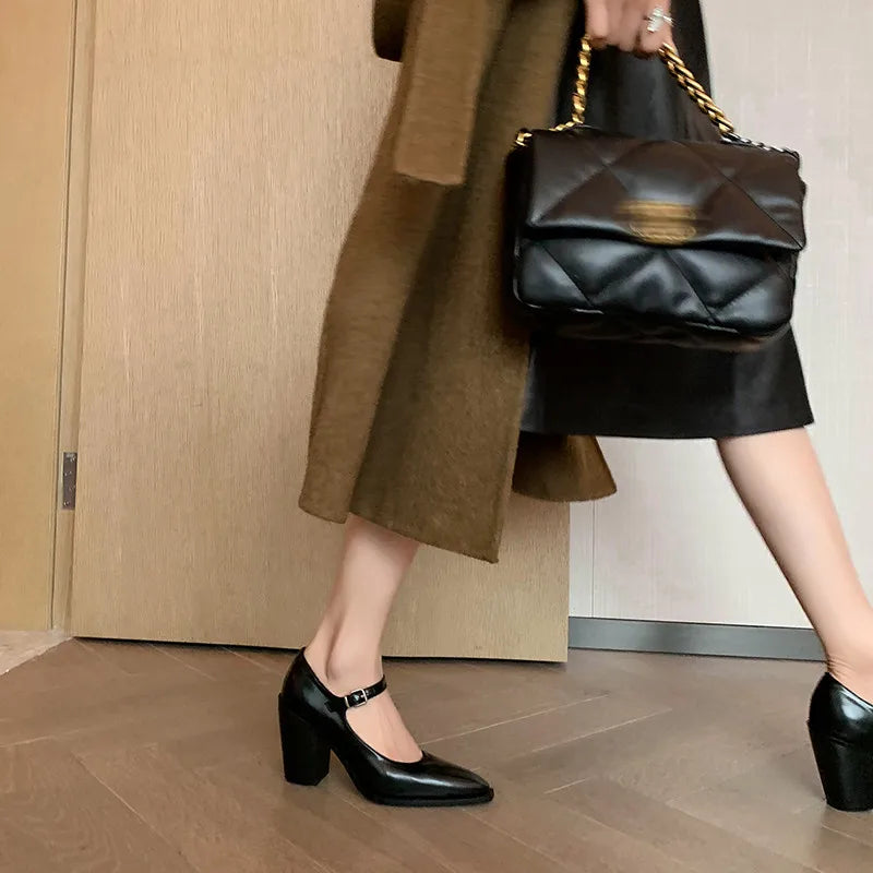 MKKHOU Fashion Pumps New High Quality Genuine Leather Pointed High Heels Mary Jane Shoes Women's Heels Leather Shoes Women Shoes