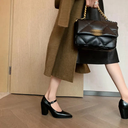 MKKHOU Fashion Pumps New High Quality Genuine Leather Pointed High Heels Mary Jane Shoes Women's Heels Leather Shoes Women Shoes