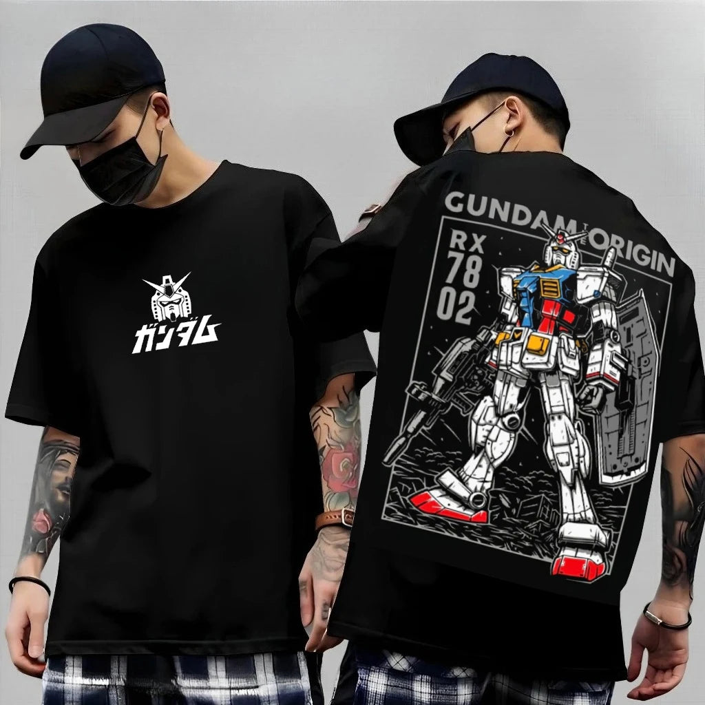 Japanese Anime Mobile Suit RX-78-2 Gundam Summer Short Sleeve Cotton Print T-shirts Men Women Harajuku Y2k Parent-child Tee Tops
