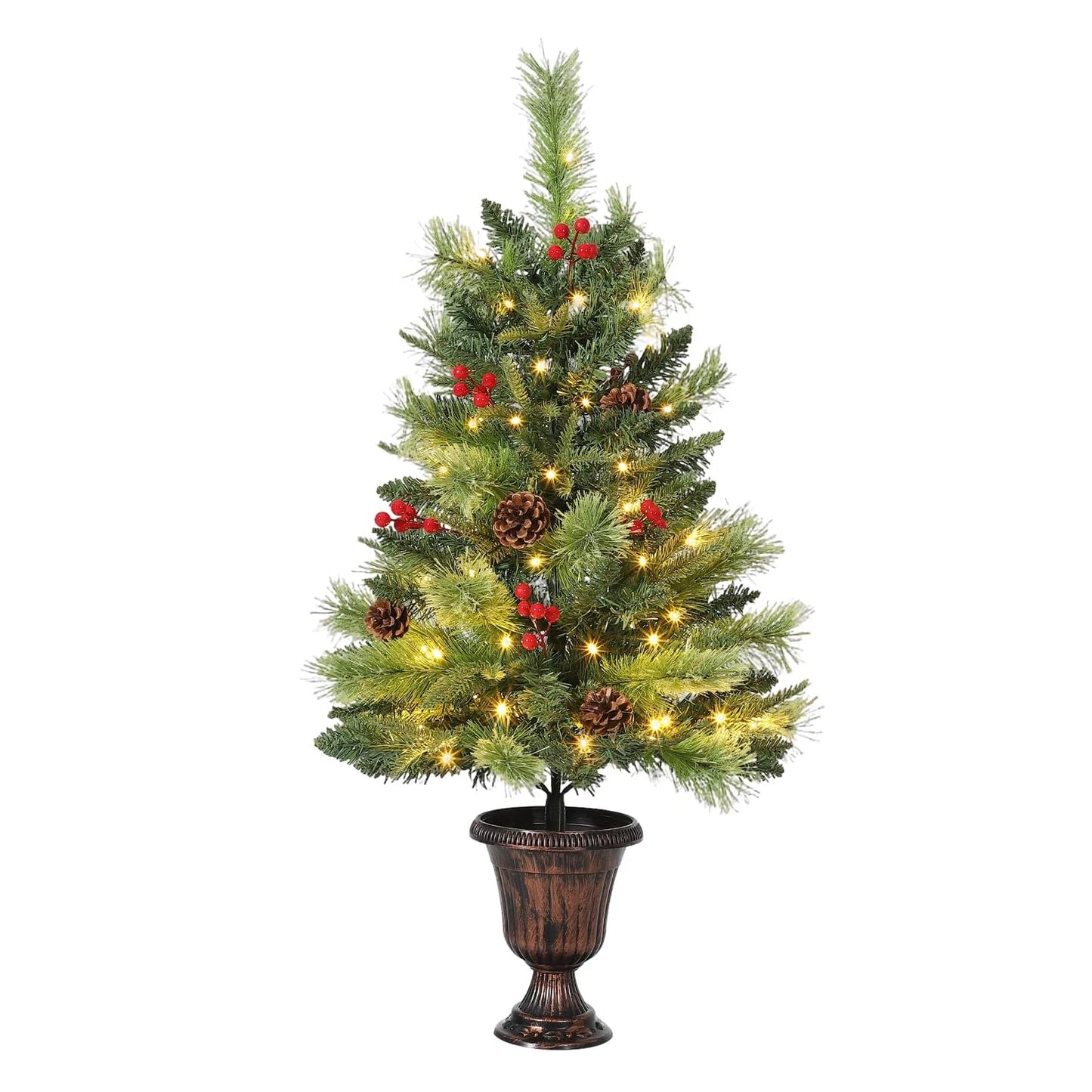 2- 3 Ft Artificial Mini Christmas Tree, Tabletop Christmas Tree with 70 LED Warm Lights, Mini Xmas Tree with Pine Cone for Tabletop, Home, Office, Holiday