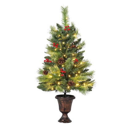 2- 3 Ft Artificial Mini Christmas Tree, Tabletop Christmas Tree with 70 LED Warm Lights, Mini Xmas Tree with Pine Cone for Tabletop, Home, Office, Holiday