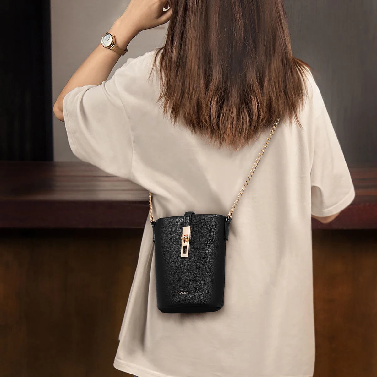 FOXER Brand Chic Mini Cellphone Bag Women's Shoulder Bag PU Leather Fashion Girl's Travel Small Crossbody Bag Purse
