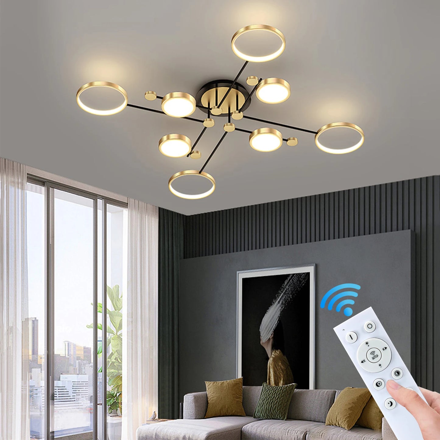 Interior Led Ceiling Lights Golden Smart Remote Control Dimming Ceiling Chandelier Home Lighting Fixture Bedroom Kitchen Lamp