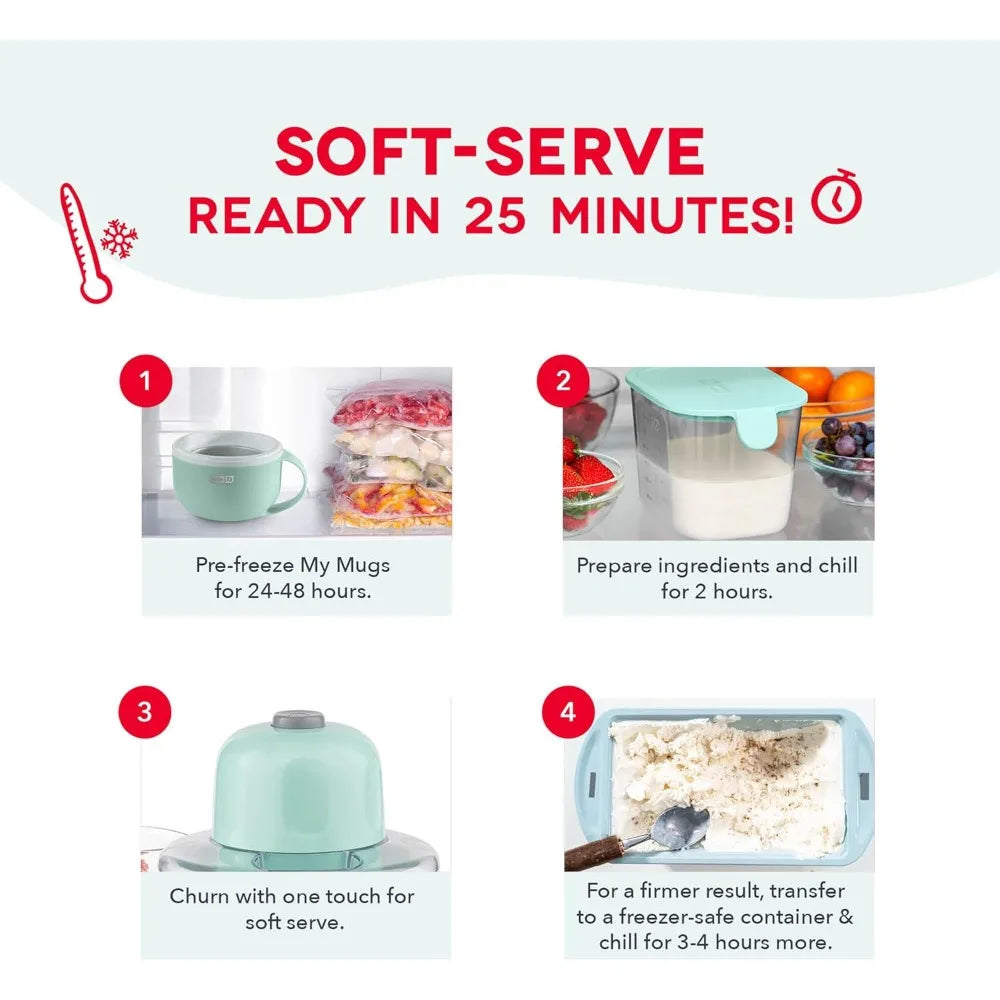 Single Serve Ice Cream Maker for Gelato  Yogurt Sorbet Dessert Easy Use Cleaning Included Aqua Color 1 Bowl