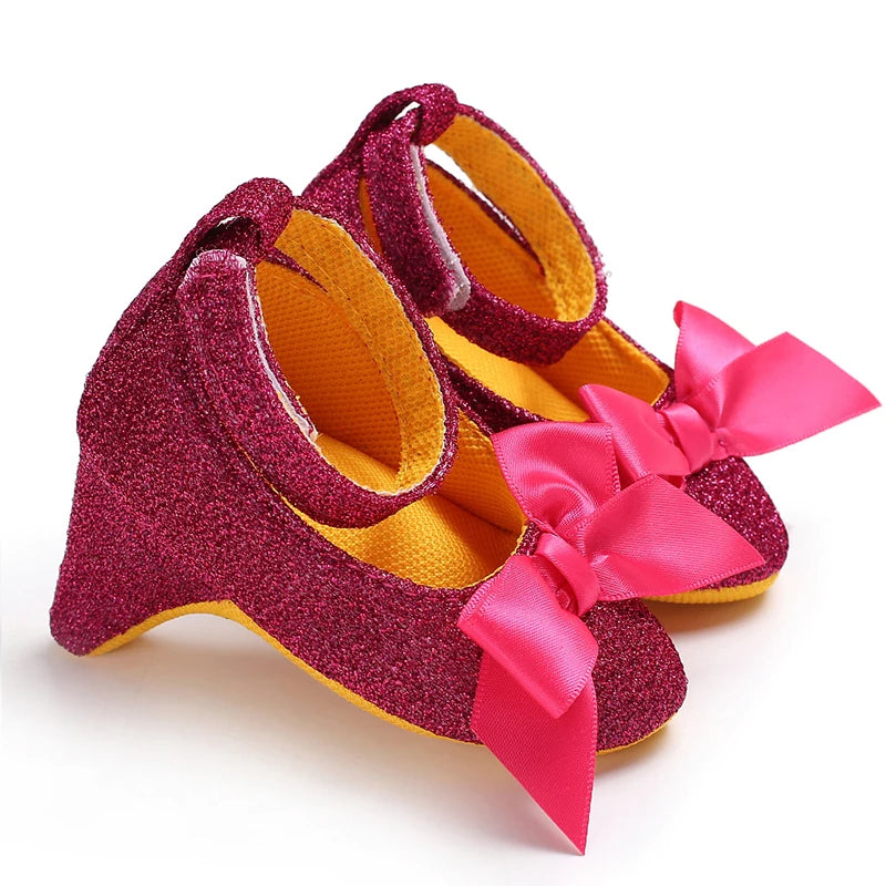Infant Pre-Walker Shoes 0-18M Baby Girls Princess Bow Shoes Solid Color Fashion Party Walking Footwear