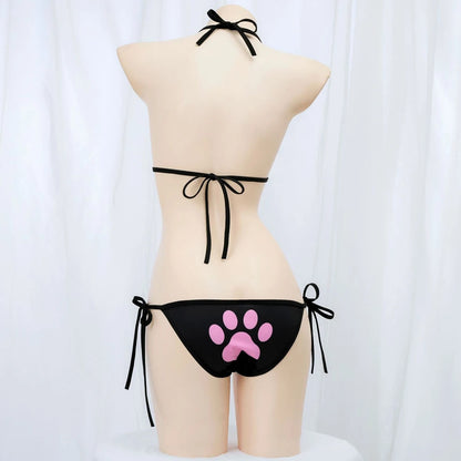 Anime Kawaii Girl Cute Cat Paw Bikini Swimsuit Women Claw Pattern Three Point  Underwear Set Costume Cosplay