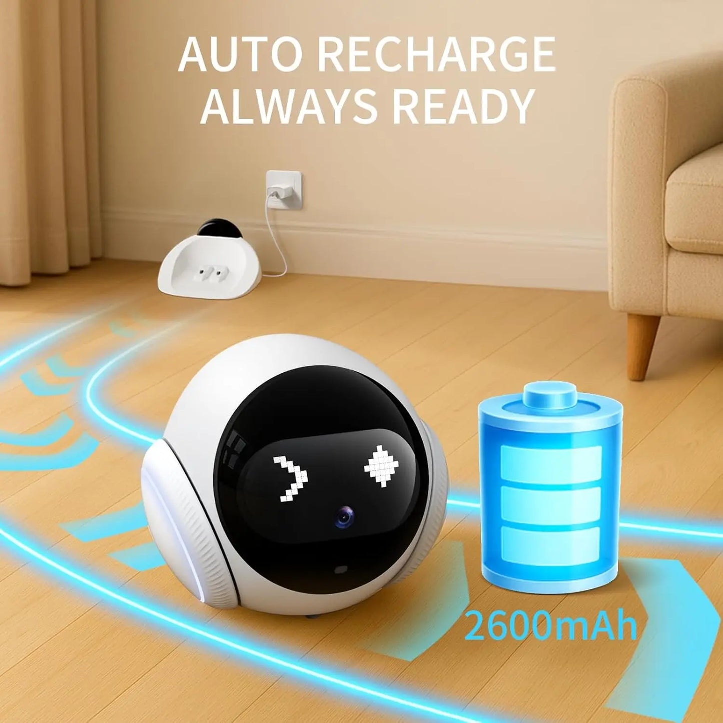 1080P HD Movable Pet Camera with 2.4GHz WiFi, Motion Tracking, Laser Toy, Two-Way Audio, App Controlled - Robot Companion Monitor for Dogs and Cats Home Security