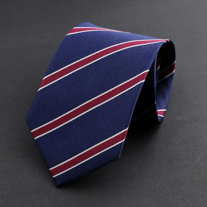 100% Silk Tie 8cm Stripe Slim Necktie Navy Blue Burgundy High Quality For Men Business Meeting Suit Dress Gravatas