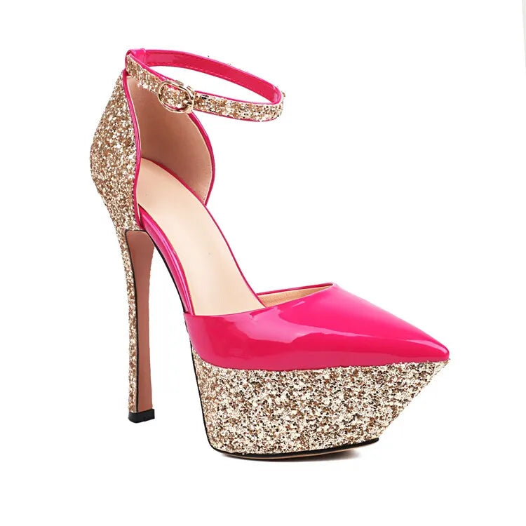 Brand Design Shiny Gold Women's Sandals New Sexy 15cm High Heels