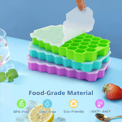 Honeycomb Ice Cube Trays with Lid Silicone Ice Cube Tray 37 Grids Reusable Ice Molds Ice Cube Mould for Coffee Whiskey Cocktails