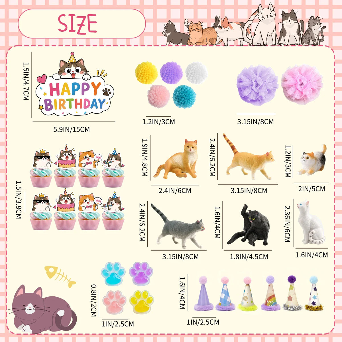 32 Pcs Cat Cake Decorations Set - Cat Party Cupcake Toppers&Cat Cupcake Toppers&Kitten Model Ornament&Cat Paw Cake Decorations etc Cat Birthday Party Decorations