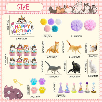 32 Pcs Cat Cake Decorations Set - Cat Party Cupcake Toppers&Cat Cupcake Toppers&Kitten Model Ornament&Cat Paw Cake Decorations etc Cat Birthday Party Decorations