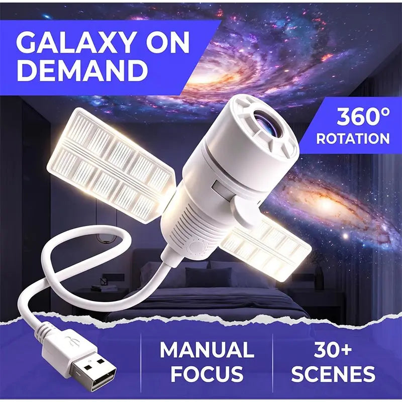 Satellite Shaped HD Star Projector & night light Plug and Play HD Dynamic Galaxy Projectors LED Night Light for Bedroom Ceiling