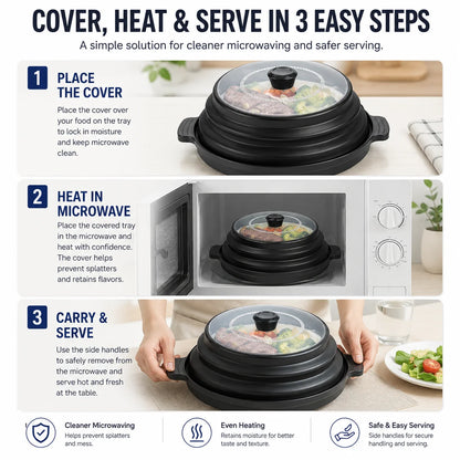 Uwhise 2-in-1 Microwave Splatter Cover for Food with Anti-Scald Base Plate Silicone Vented Collapsible Guard Lid Kitchen Gadgets