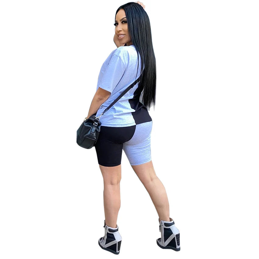 New Summer Fashion Women Stitching Queen Print Tracksuit  2 Piece Set Woman Sports Suit Summer Outfit