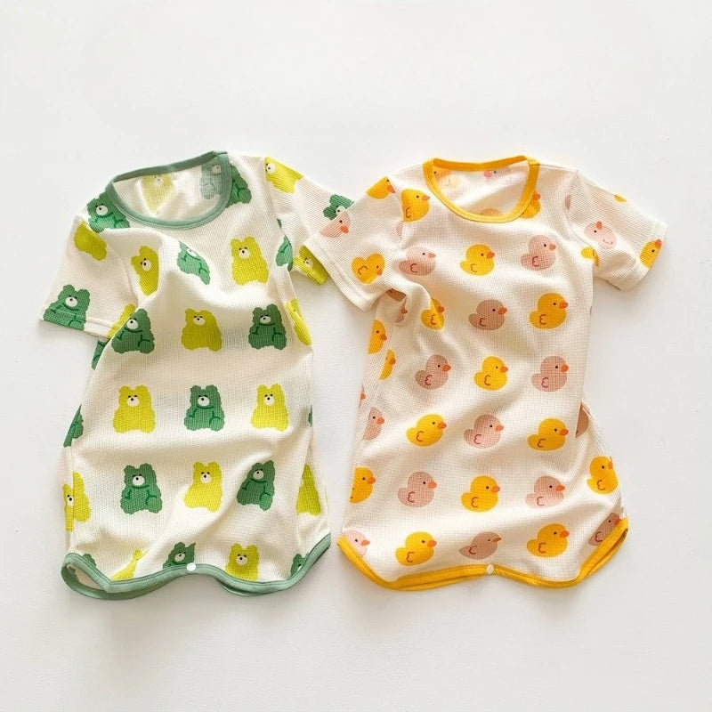 0-3 Years Newborn Ice Silk Thin Sleepwear Print Babysuits Cartoon