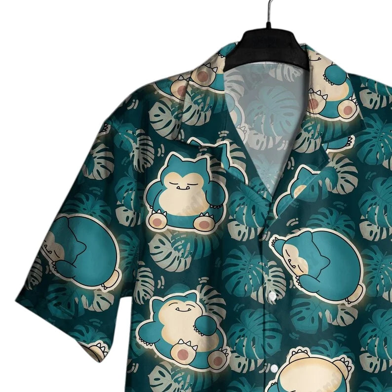 Summer Hot Selling Snorlax Men's Hawaiian Shirt Shorts Set Women Home Casual Loose Fitting Anime Pajamas T-shirt Shorts Set Gift