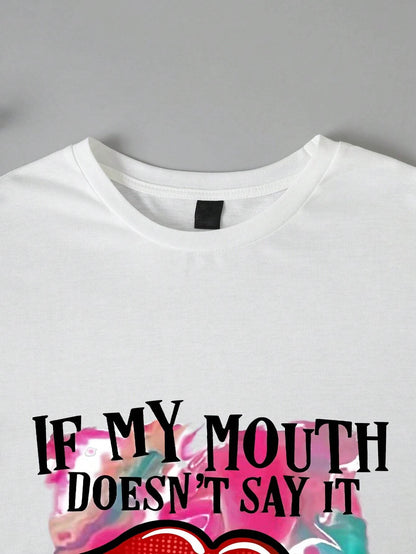 My Mouth Doesn'T Say It Printing Women T Shirts Two Piece Set Fashion Novel Short Sets New Summer Breathable Shirt Shorts Female