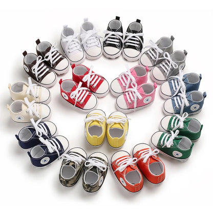 0-18M Baby Canvas Shoes Men and Women Multicolour Classic Baby Casual Shoes Anti-slip Soft Sole First Pair Toddler Infant Shoes