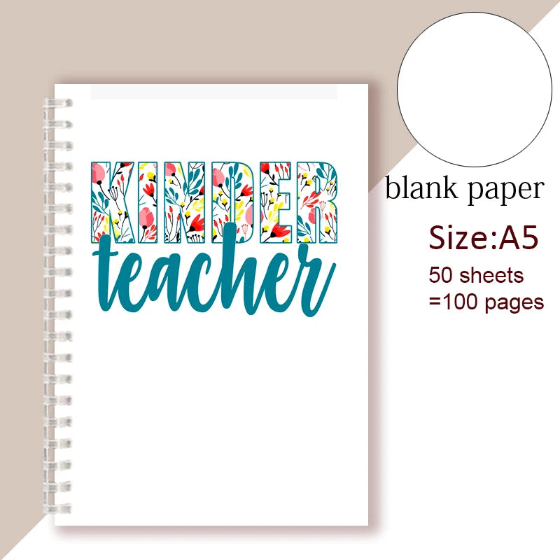 A5 Spiral Notebook - Teach Love Inspire - Rainbow Note Book Writing Pad Journal Teacher Life Day Gift Appreciation Floral Design