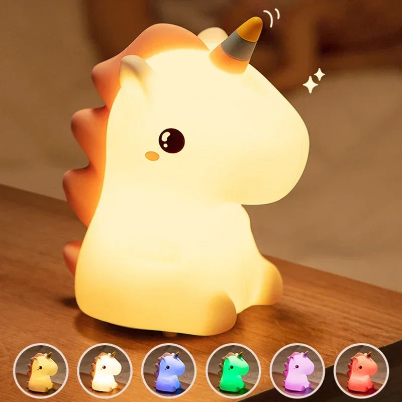 unicorn Cute Silicone LED Night Light For Kids children USB Rechargeable Cartoon Animal bedroom decor for Touch Night Lamp gifts