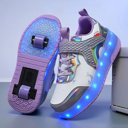 Two Wheels Children's Led Light Roller Skate Shoes For Kids Boys Girls Luminous Sneakers Skateboard USB Charging