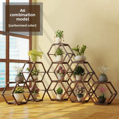 Solid Wood Plant Stand Outdoor for Multiple Plants Carbonized Wood Flower Pot Holder Heavy Duty Load Balcony Garden Home Decor