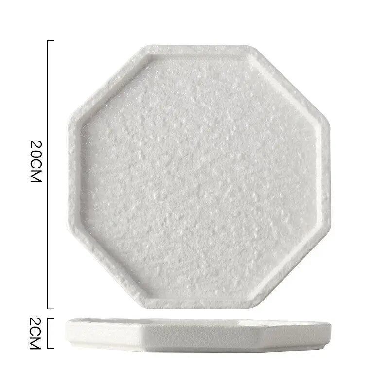 1PC Octagonal Black White Plate Luxury Light Luxury Steak Plate Western Food Dish Tableware for Home Dining Table