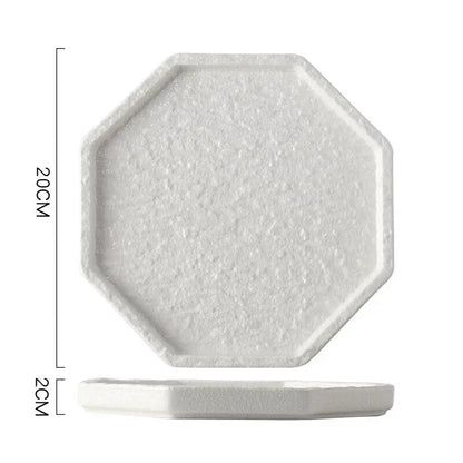 1PC Octagonal Black White Plate Luxury Light Luxury Steak Plate Western Food Dish Tableware for Home Dining Table