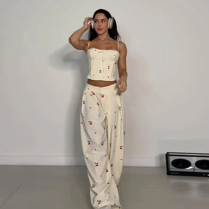 Chic Stripe Print Vest Pants Women Set Patchwork Slash Neck Bandage Top Pleated Asymmetry Trousers 2026 Summer Lady Outfit