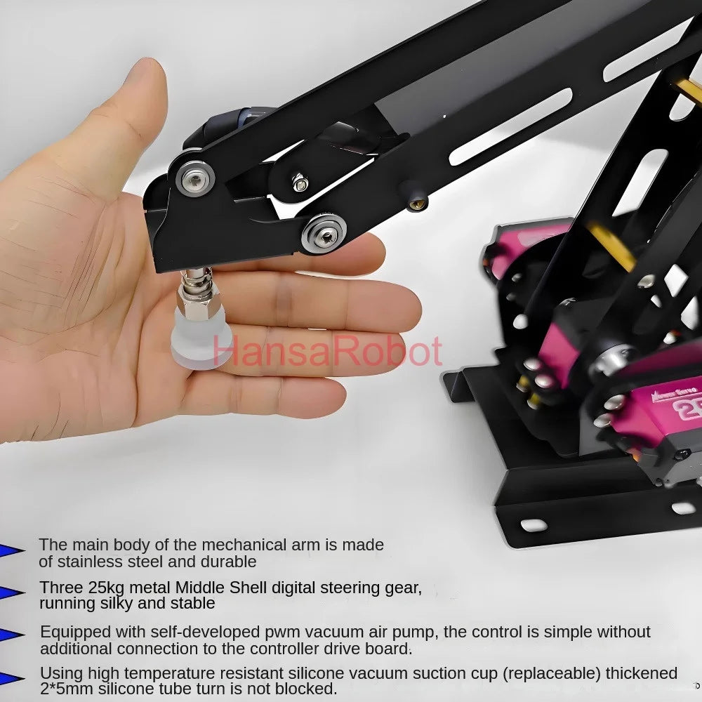 Cheap 3 DOF Metal Robotic Arm Mechanical Manipulator with Metal 25KG Digital Servos Arduino UNO Air Pump Suction Cup DIY Toys