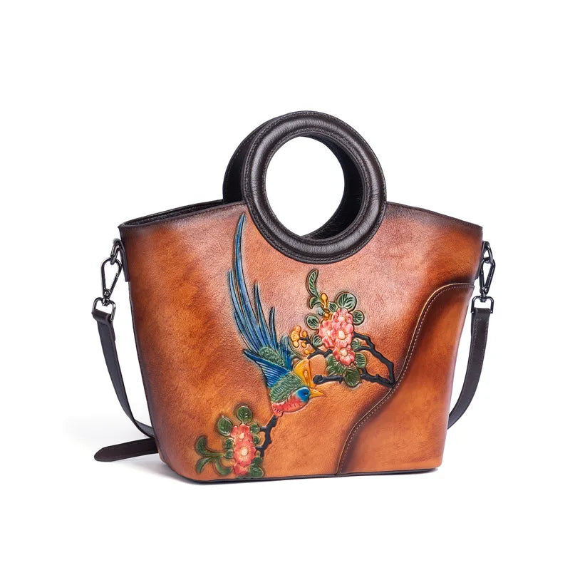 New Genuine Leather Women's Bag Fashionable Ladies' Handbag Retro Large-capacity Single-shoulder Crossbody Top Layer Cowhide